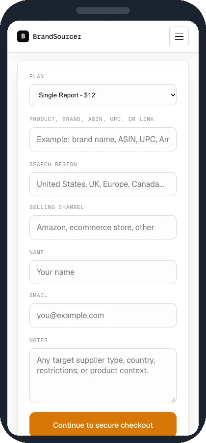 BrandSourcer на телефоні: форма замовлення